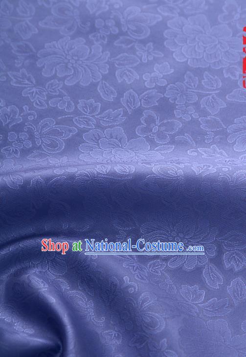 Traditional Korean Fashion Navy Gauze Drapery Hanbok Material Asian Korea Classical Flowers Pattern Silk Fabric