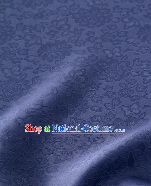 Traditional Korean Fashion Deep Blue Gauze Drapery Hanbok Material Asian Korea Classical Flowers Pattern Silk Fabric