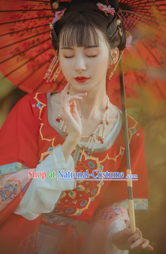 Chinese Ancient Flying Apsaras Fairy Dance Costumes Traditional Tang Dynasty Princess Top Blouse and Skirt Hanfu Apparels