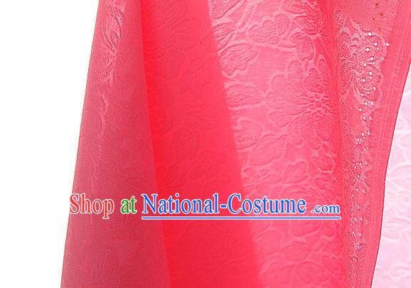 Traditional Korean Fashion Red Gauze Drapery Hanbok Material Asian Korea Classical Flowers Pattern Silk Fabric