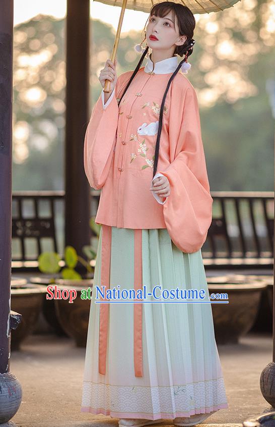 Traditional Chinese Ming Dynasty Young Lady Costumes Ancient Court Princess Blouse and Skirt Hanfu Apparels Complete Set