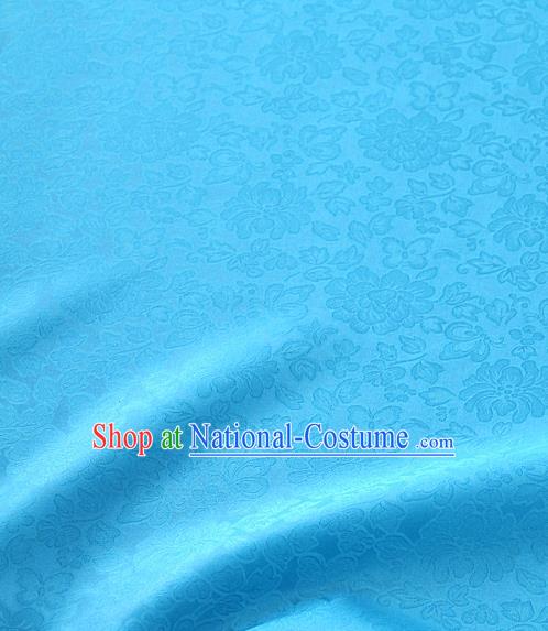 Traditional Korean Fashion Light Blue Gauze Drapery Hanbok Material Asian Korea Classical Flowers Pattern Silk Fabric