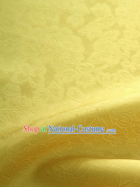 Traditional Korean Fashion Bright Yellow Gauze Drapery Hanbok Material Asian Korea Classical Flowers Pattern Silk Fabric