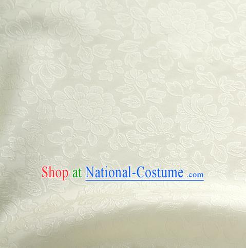 Traditional Korean Fashion Beige Gauze Drapery Hanbok Material Asian Korea Classical Flowers Pattern Silk Fabric