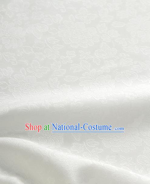 Traditional Korean Fashion White Gauze Drapery Hanbok Material Asian Korea Classical Flowers Pattern Silk Fabric