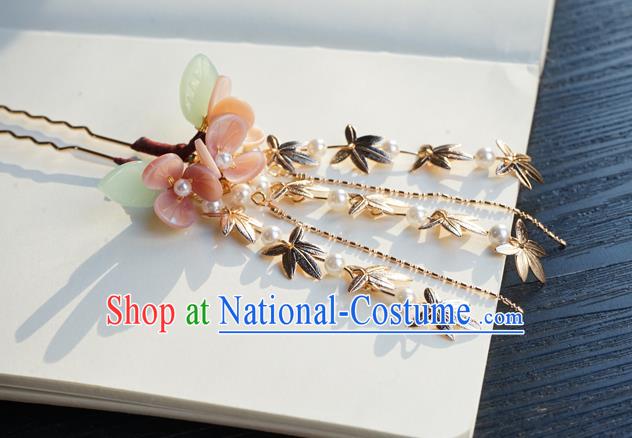 Chinese Classical Flowers Hair Clip Hair Accessories Handmade Ancient Hanfu Maple Leaf Tassel Hairpin for Women