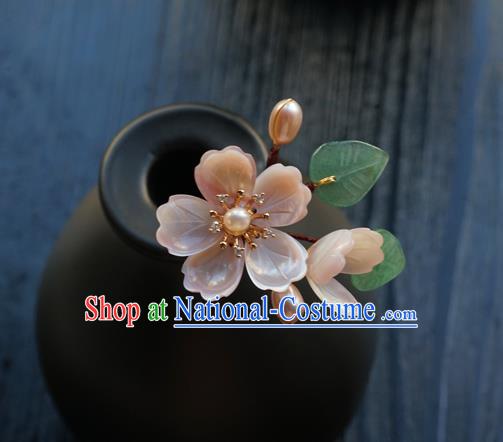 Chinese Classical Pearls Hair Clip Hair Accessories Handmade Ancient Hanfu Pink Sakura Hairpin for Women