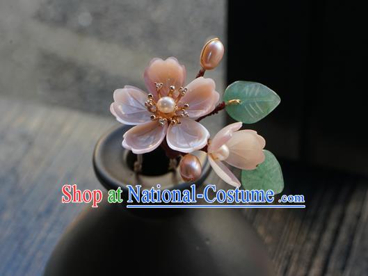 Chinese Classical Pearls Hair Clip Hair Accessories Handmade Ancient Hanfu Pink Sakura Hairpin for Women