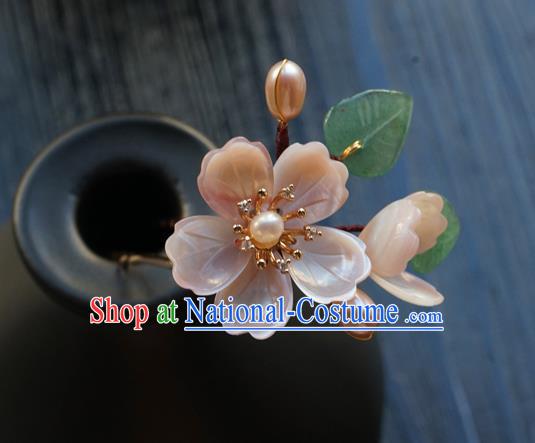 Chinese Classical Pearls Hair Clip Hair Accessories Handmade Ancient Hanfu Pink Sakura Hairpin for Women