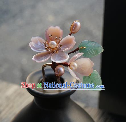 Chinese Classical Pearls Hair Clip Hair Accessories Handmade Ancient Hanfu Pink Sakura Hairpin for Women