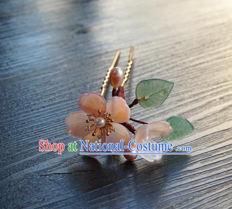 Chinese Classical Pearls Hair Clip Hair Accessories Handmade Ancient Hanfu Pink Sakura Hairpin for Women