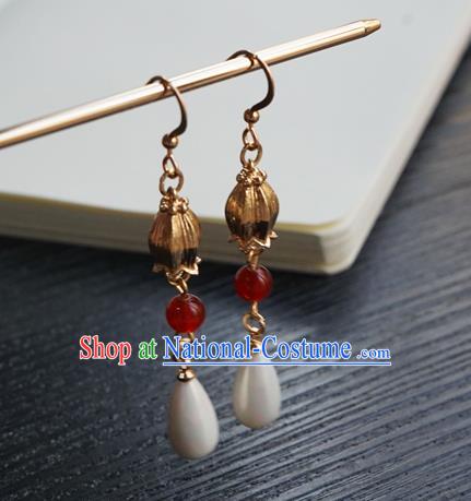 Handmade Chinese Women Hanfu Pearl Ear Accessories Ancient Court Eardrop Classical Earrings