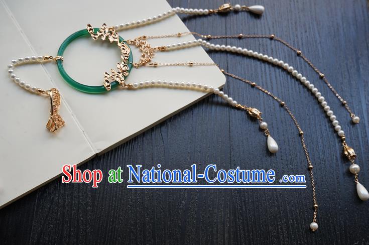 Handmade Chinese Women Jade Waist Accessories Classical Hanfu Pearls Tassel Belt Pendant