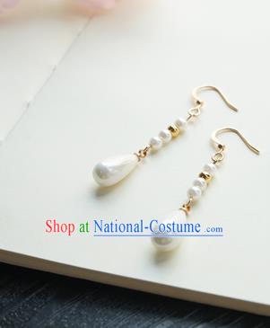 Handmade Chinese Women Cheongsam Ear Accessories Classical Hanfu White Pearls Earrings