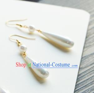 Handmade Chinese Women Cheongsam White Pearl Ear Accessories Classical Hanfu Earrings