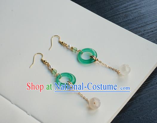 Handmade Chinese Women Hanfu Long Tassel Ear Accessories Ancient Court Eardrop Classical Green Ring Earrings