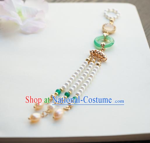 Chinese Classical Jewelry Accessories Ancient Hanfu Green Ring Brooch Beads Tassel Pendant