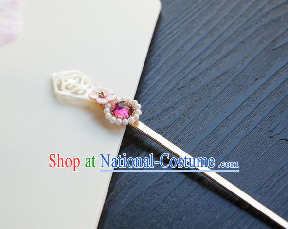 Chinese Classical Shell Hair Clip Hair Accessories Handmade Ancient Hanfu Rosy Crystal Hairpin for Women