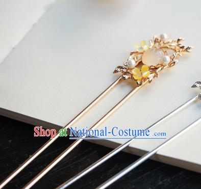 Chinese Classical Pink Chalcedony Hair Clip Hair Accessories Handmade Ancient Hanfu Golden Hairpin for Women