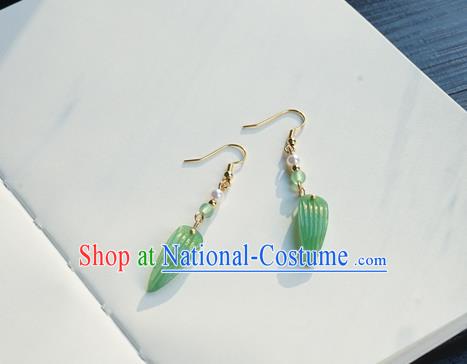 Handmade Chinese Women Hanfu Ear Accessories Ancient Court Eardrop Classical Bamboo Leaf Earrings