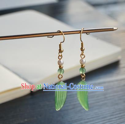 Handmade Chinese Women Hanfu Ear Accessories Ancient Court Eardrop Classical Bamboo Leaf Earrings