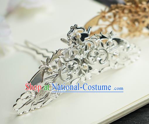 Chinese Classical Argent Hair Crown Hair Accessories Handmade Ancient Tang Dynasty Court Hairpin for Women