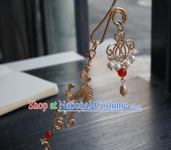 Chinese Handmade Golden Longevity Lock Hanfu Pearl Necklace Classical Jewelry Accessories Ancient Princess Necklet for Women