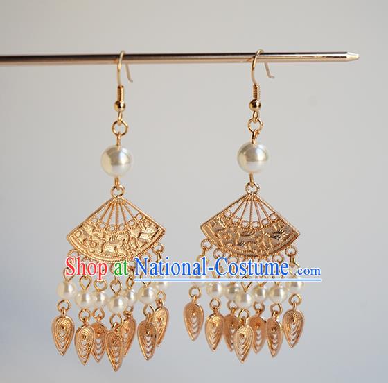 Handmade Chinese Classical Ear Accessories Ancient Hanfu Court Golden Earrings