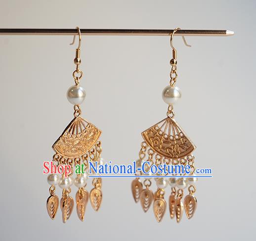 Handmade Chinese Classical Ear Accessories Ancient Hanfu Court Golden Earrings