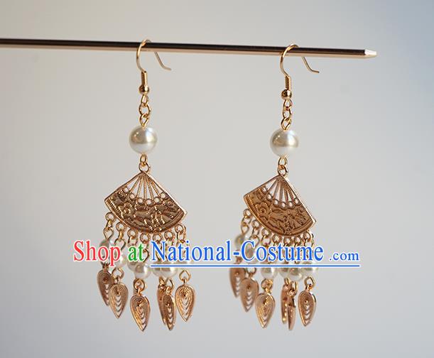 Handmade Chinese Classical Ear Accessories Ancient Hanfu Court Golden Earrings