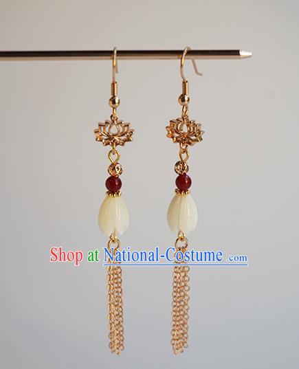 Handmade Chinese Classical Golden Tassel Ear Accessories Ancient Women Hanfu Yulan Magnolia Earrings