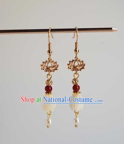 Handmade Chinese Classical Golden Lotus Ear Accessories Ancient Women Hanfu Yulan Magnolia Earrings