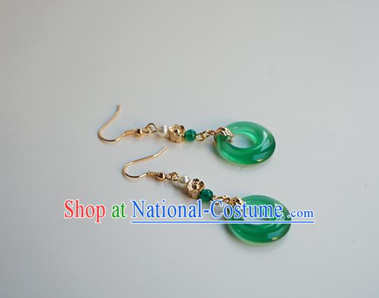 Handmade Chinese Classical Green Ring Ear Accessories Ancient Women Hanfu Earrings