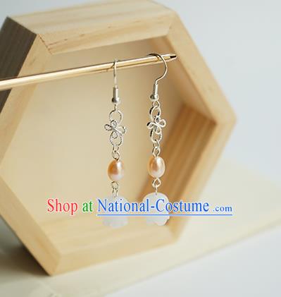 Handmade Chinese Classical White Convallaria Ear Accessories Ancient Women Hanfu Pearl Earrings