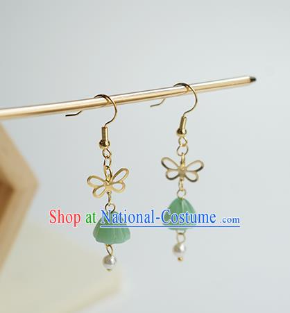 Handmade Chinese Classical Golden Dragonfly Ear Accessories Ancient Women Hanfu Court Lotus Seedpod Earrings