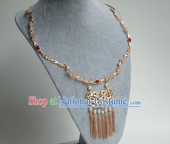 Chinese Handmade Hanfu Ming Dynasty Necklace Classical Jewelry Accessories Ancient Princess Golden Tassel Necklet for Women