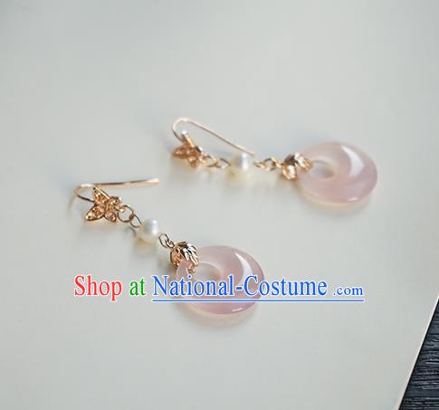 Handmade Chinese Ear Accessories Ancient Women Hanfu Classical Cheongsam Pink Ring Earrings