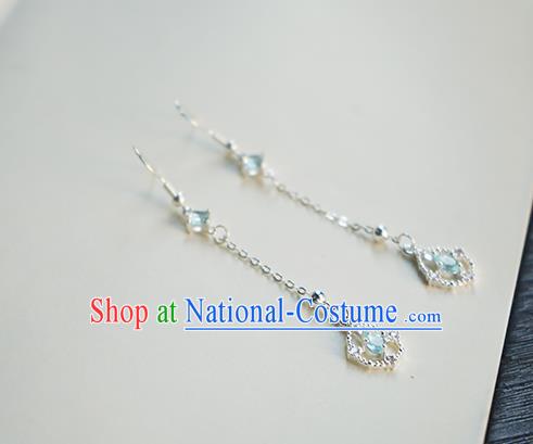 Handmade Chinese Blue Crystal Ear Accessories Ancient Women Hanfu Classical Cheongsam Earrings