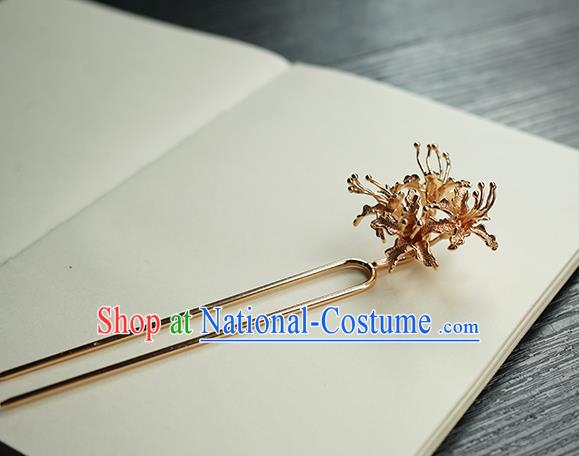 Chinese Classical Hanfu Hair Accessories Handmade Ancient Imperial Concubine Golden Manjusaka Hairpin for Women