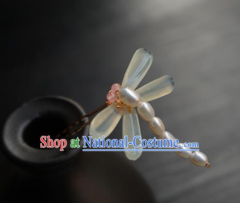 Chinese Classical Hanfu Pearls Dragonfly Hair Clip Hair Accessories Handmade Ancient Princess Hairpin for Women