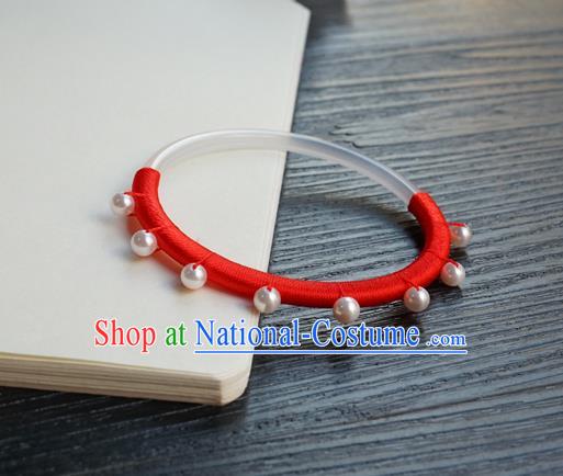 Chinese Classical White Chalcedony Bracelet Jewelry Accessories Ancient Hanfu Red Rope Bangle