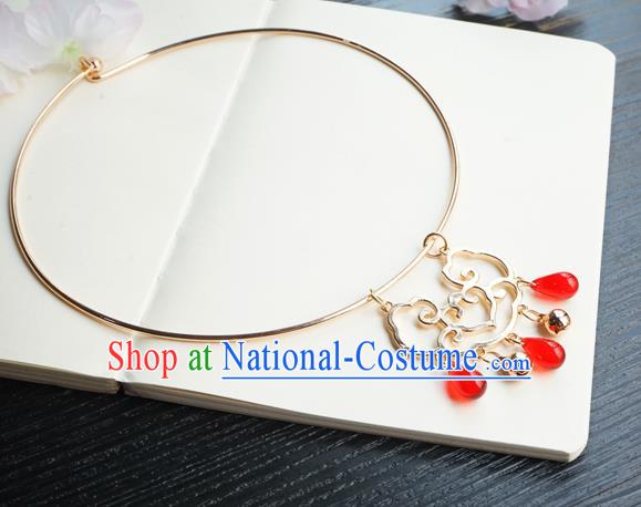 Chinese Handmade Hanfu Necklace Classical Jewelry Accessories Ancient Bride Golden Necklet for Women