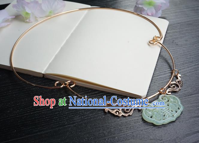 Chinese Handmade Golden Longevity Lock Hanfu Necklace Classical Jewelry Accessories Ancient Bride Jade Necklet for Women