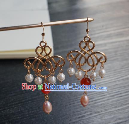 Handmade Chinese Women Hanfu Ear Accessories Ancient Court Golden Eardrop Classical Earrings