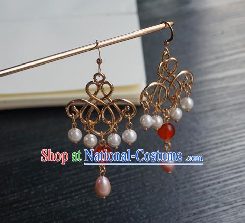 Handmade Chinese Women Hanfu Ear Accessories Ancient Court Golden Eardrop Classical Earrings