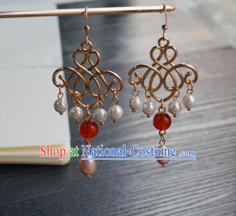 Handmade Chinese Women Hanfu Ear Accessories Ancient Court Golden Eardrop Classical Earrings