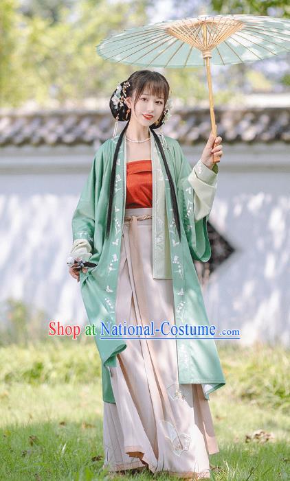 Ancient Chinese Song Dynasty Village Girl Costumes Traditional Hanfu Apparels Embroidered BeiZi Blouse Top and Skirt for Women