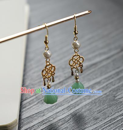 Handmade Chinese Green Lotus Seedpod Ear Accessories Ancient Women Hanfu Classical Cheongsam Earrings