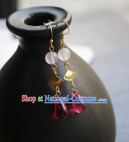 Handmade Chinese Women Hanfu Ear Accessories Classical Eardrop Rosy Earrings