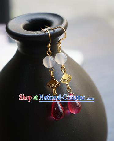 Handmade Chinese Women Hanfu Ear Accessories Classical Eardrop Rosy Earrings